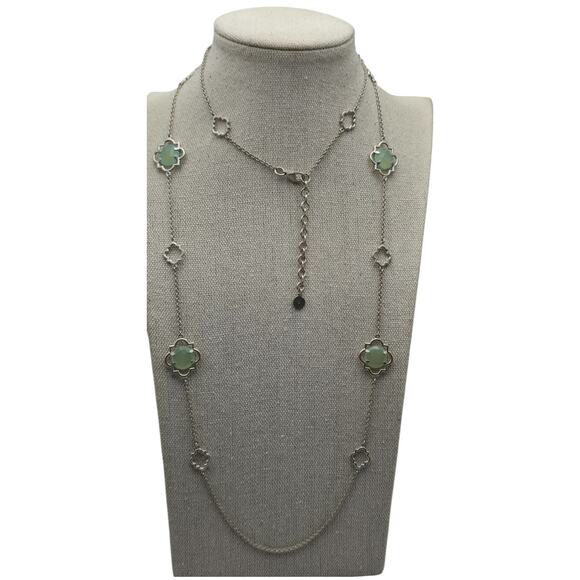 Green Fauceted Clover Station Stella & Dot Silver Necklace - Picture 2 of 7